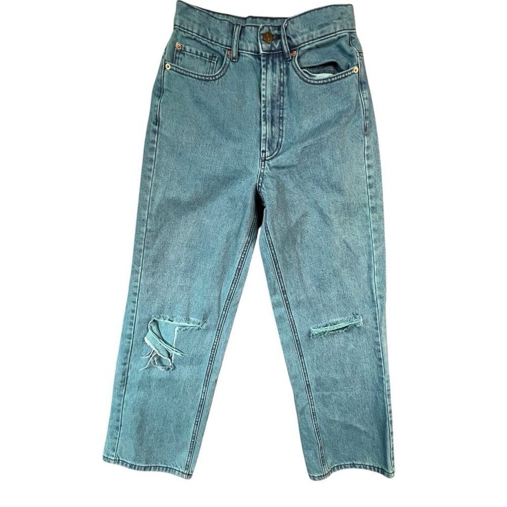 BDG Jeans Size 24‎ Teal Distressed High Rise Ripped Knees Light Wash Urban Chic